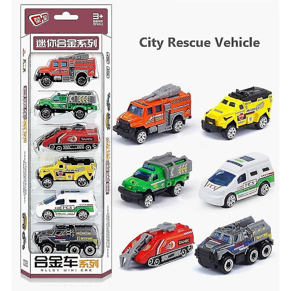 Hhcx-6 stk/sæt 1:64 Diecast Legering Sportslegetøjsbilmodel Julepynt Mini Børneskydebilsæt Multi-stil gave til børn City rescue vehicle
