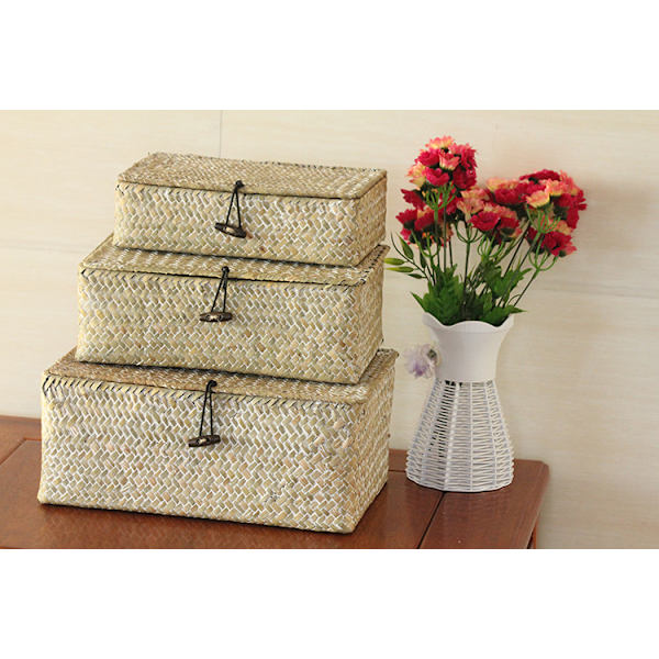 Rattan opbevaringsboks primær farve 23*13*8+26*16*10cm+græsbane 11cm*2