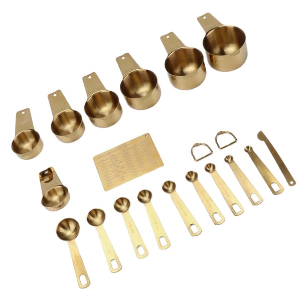 18PCS Mätkopp Rostfritt Stål Guld Kaffe Sked Kopp Set Bakningsskala Mätskopa Kopp Set