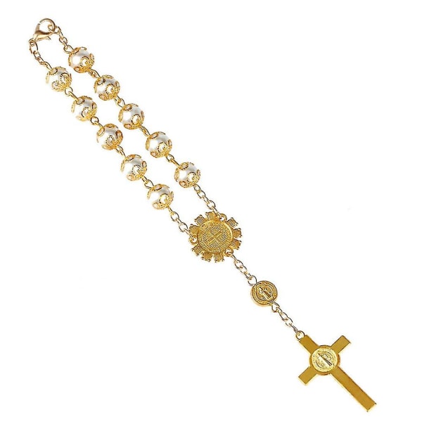 Ett tiår automatisk rosenkrans perler katolsk legering armbånd for kvinner menn gull Gold