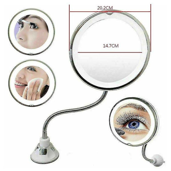 10x Forstørrelsesglas Makeup Spejl Med Led Lys My Flexible Mirror Bendable