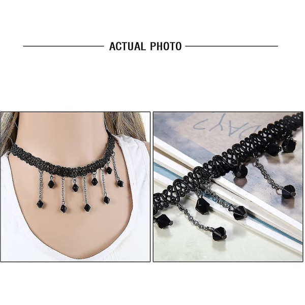 Women Girl 3pcs Black Retro Gothic Lace Choker Necklace Collar Neckband, 13 Inch