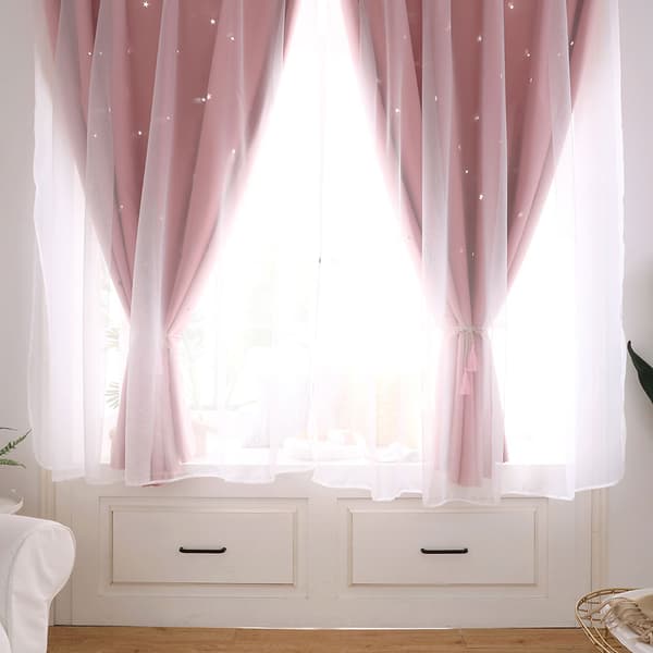 Udhulet Stjerne Voile Gardin Tyndt Panel Pink til Soveværelse Stue Indretning