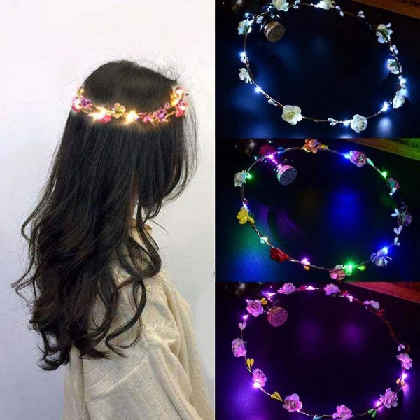12 stycken Led Flower Pannband lyser upp, 20 timmars arbete Led Flower Pannband, inklusive 10 pappersblommor och