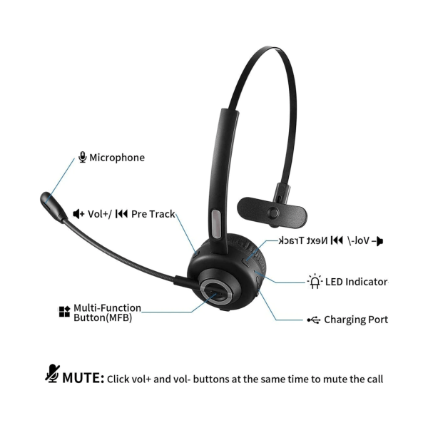 V5.0 Business Headset Boom Micillä, sopii matkapuhelimeen/tablet-laitteeseen/tietokoneeseen