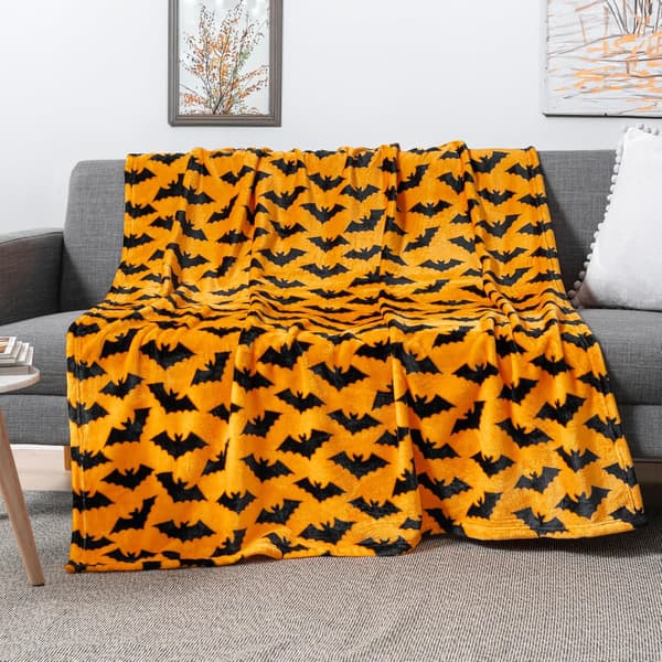 Halloween-tæppe til sofa, flagermus efterår Halloween fleecetæppe, plys, varmt sort efterårshyttetæppe, 50x60 (Flagermus Halloween)