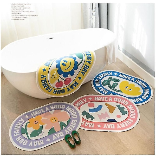 Blomster Badeværelse Dørmåtte Brusebad Entré Smil Ansigt Gulvmåtte Skridsikre måtter Tæppe Gulerod Husdyr Absorberende tæppe Badekarmåtte Sengeværelse Design 4 40X60CM