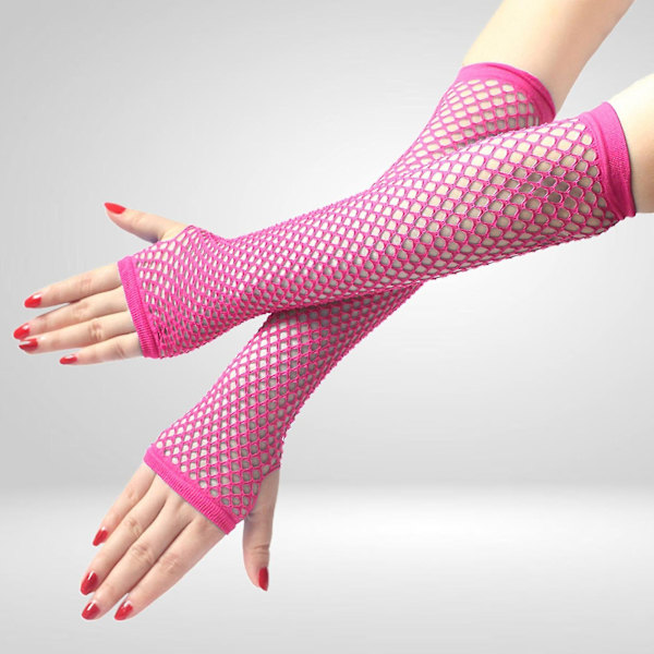 1 par högelastiska näthandskar Cover Nylon armbågslängd Halvfinger Näthandskar Mesh Rose Red