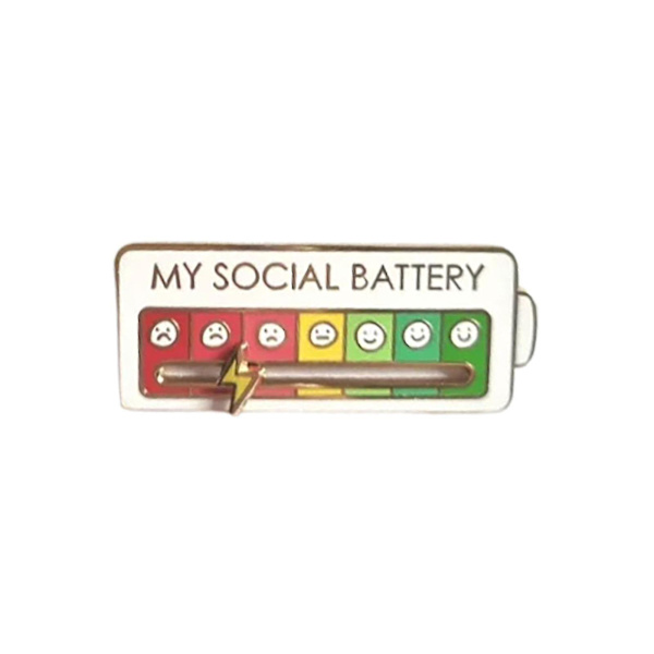 New Upgrade Social Battery Pin - My Social Battery Creative Lapel Pin, Fun Enamel Emotional Pin 7 Days A Week White