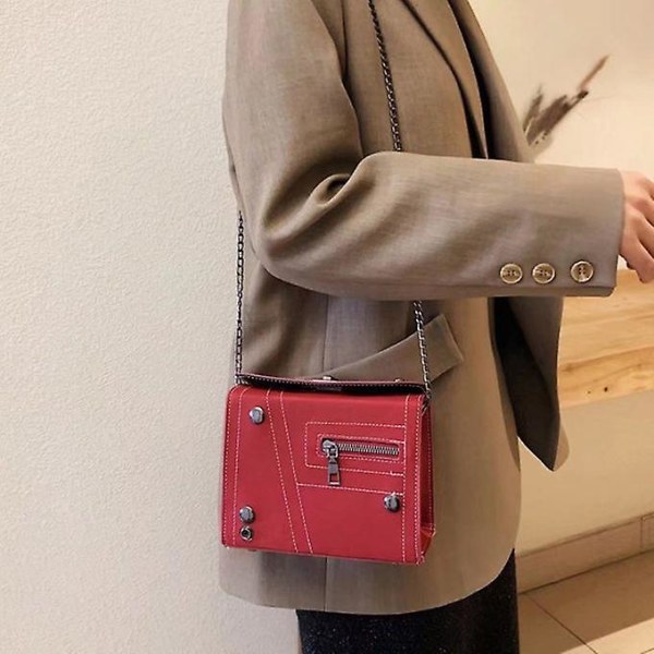 Punk Messenger Bag For Dame Kjede Skinn Crossbody Skulderveske