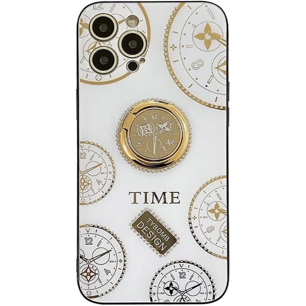 Söt Plating Time Clock Bracket Telefonfodral Kompatibel med Iphone 12 Pro Max 6,7" silikonskal Trendigt Jeweled Stand Holder Shell För Iphone 12 Pro