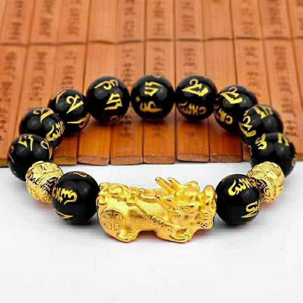 Feng Shui Obsidian Stone Beads Armbånd Menn Kvinner Unisex Armbånd Gull Svart Pixiu Wealth And Good Luck Kvinner Armbånd