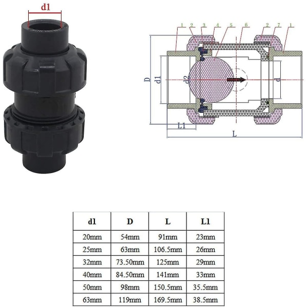 25 mm kulbackventil Poolbackventil Anti-backflow PVC-ventil backventil (innerdiameter