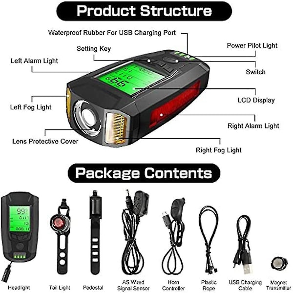 Led cykelljusset med cykeldator opladdningsbara cykelljus