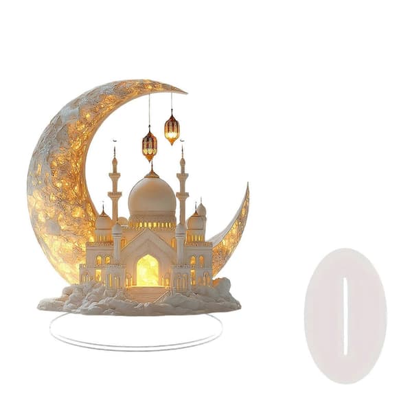 【BQ】2D Halvmåne Slott Borddekorasjon Ramadan Eid Al-Fitr Dekorasjon Feriedekorasjon