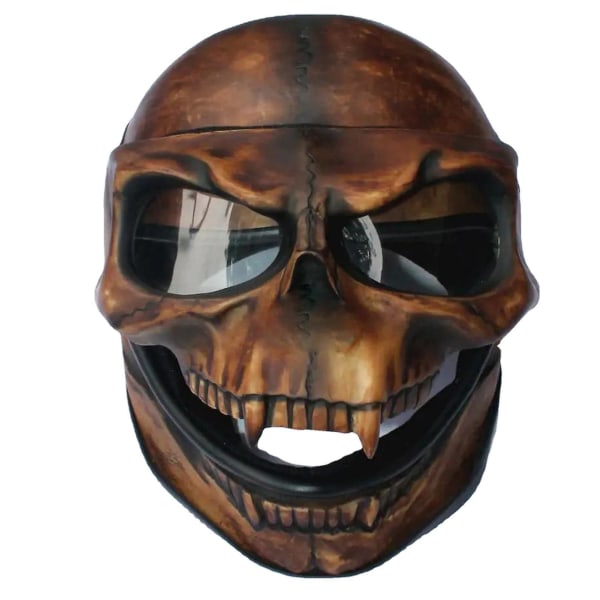 Halloween Skull Mask Hovedbeklædning med bevægelig mund - fuld hovedmaske brown