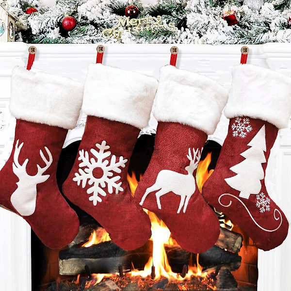 Stor julstrumpa Klassiska Ren Xmas Cuff Strumpor Dekorationer