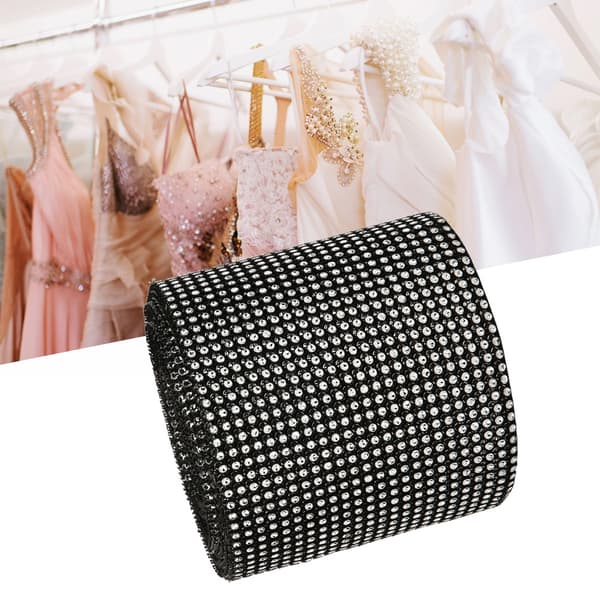 9M 24 Rader Galvaniserad Plast Rhinestone Mesh Bröllopsklänning Trim Svart
