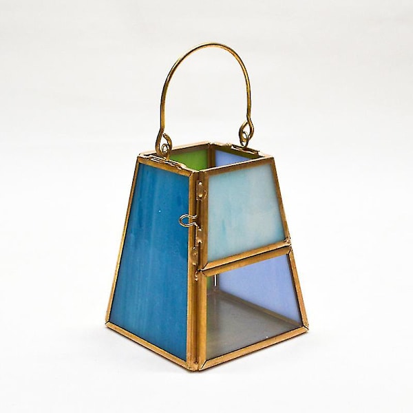 Geometrisk färg Glas Ljusskärm Vindtät Ljusstake Bärbar Ljushållare Hem Vas Ornamenter A