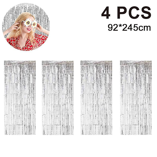 4 Pack Gardiner Frynse Shimmer Gardin Dørdekorasjon