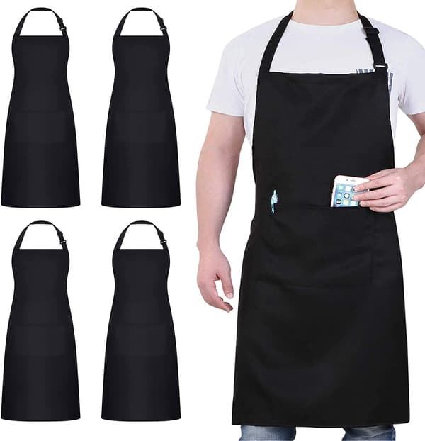 【BQ】4-pak kokkeforklæder, sort forklæde med 2 lommer, til mænd og kvinder – HJ-