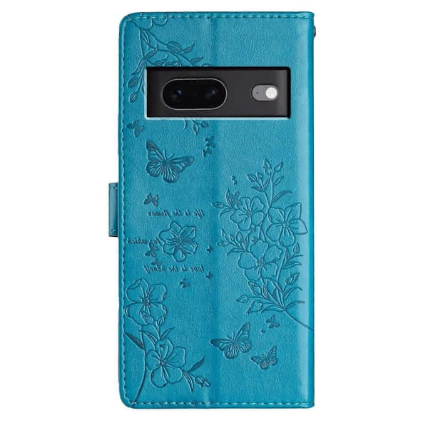 【BQ】Sommerfugl Kjærlighet Blomst PU-deksel Kompatibelt med Pixel 6 Pro - Perfekt Blue