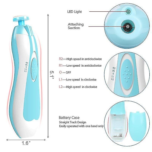 Lämplig för elektriska nageltrimmers för nyfödda bebisar Light Blue