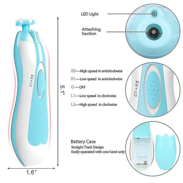Velegnet til elektriske negletrimmere til nyfødte babyer Light Blue