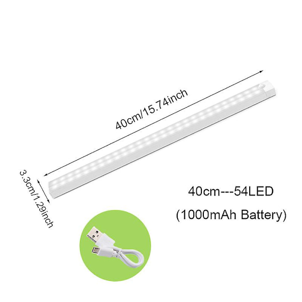 Nattljus Led-ljus Under skåpljus Rörelsesensor Garderobsljusskåp USB Uppladdningsbar köksbelysningslampa Cold White 6000K 40cm-54LED