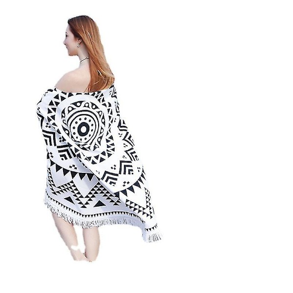 Rund form sjal strandhåndklæde mikrofiber Boho rundt strandhåndklæde med frynser B