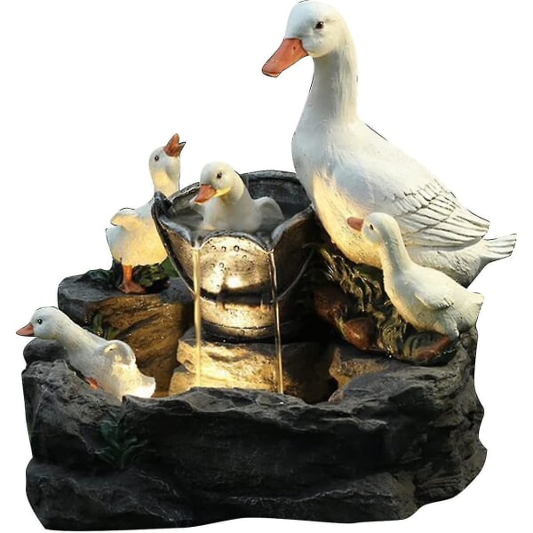 Solenergi Ekorre Duck Resin Staty, tryckvatten skulptur för trädgård dekoration Duck