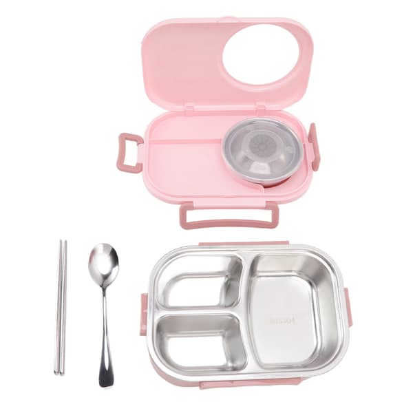 1450ml Rustfritt Stål Termisk Bento Matboks Dobbelt Lag Rombeholder for Studenter Rosa
