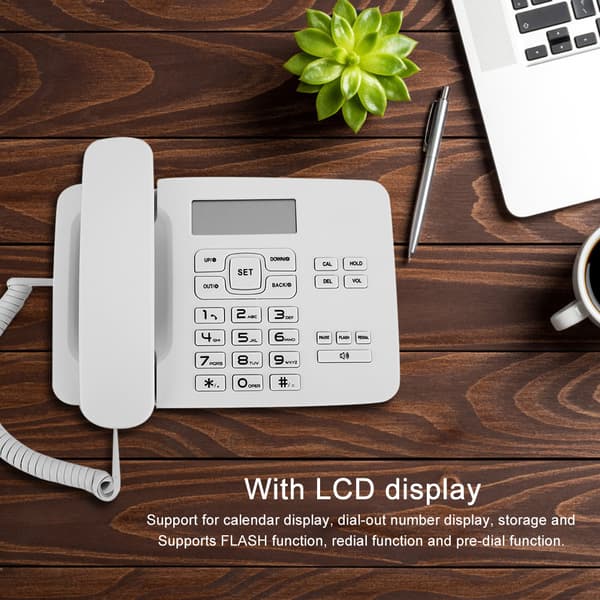 Dobbelt system hjemmekontortelefon med LCD-kalenderdisplay - Hvit