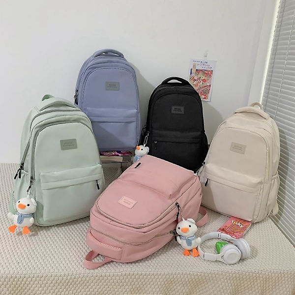 Högkvalitativ vattentät nylon ryggsäck för kvinnor för tonårsflicka skolväska i koreansk stil college studentväska Laptop ryggsäck svart utan anka Black Without Duck