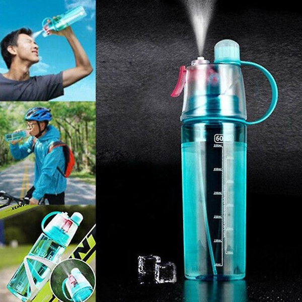 Kannettava vesipullo Spray Mist Sports Travel vuotamaton juomakiipeilypullo Blue 600ML