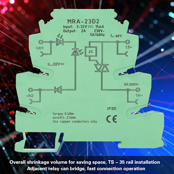 MRa 23D2 Ultratynn 6,2 mm Solid State Relémodul Inngang 3-32VDC