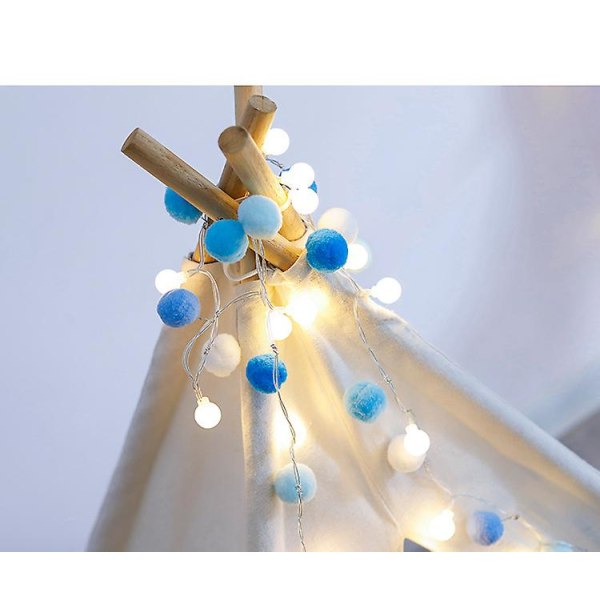 Batteridrivna Led String Lights, Globe Pompoms Bollar Jul Inomhus (rosa) Himmelsblå Sky Blue