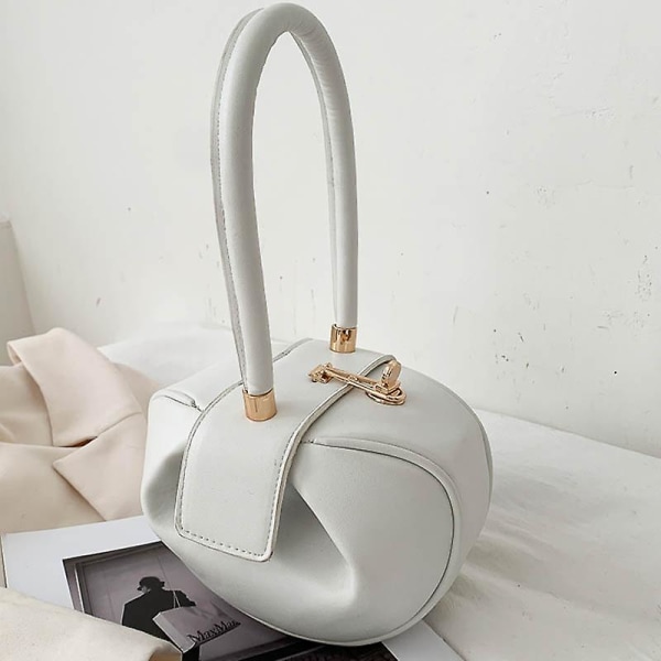 A Main Lyx Designer Handväska Kvinnor Liten Rund Design Läder Handväska För Kvinnor 2023 Mode Bowling Väska Handväska Kopplingar Vit Handväska White Handbag
