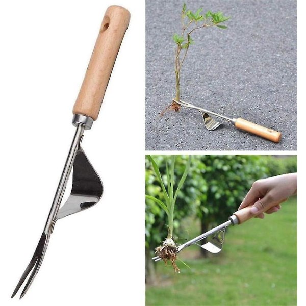 Hand Weeder Stainless Steel Manual Root Weeding Fork Wood Handle Weeding Tool