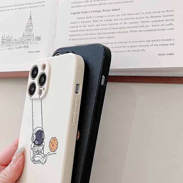 För Iphone 13 Söt Fodral, Cool Cartoon Swing Astronaut Planet Moon Design Snygg mjuk Tpu Bumper Stötsäker Anti-halk Protector Case (iphone 13, Vit