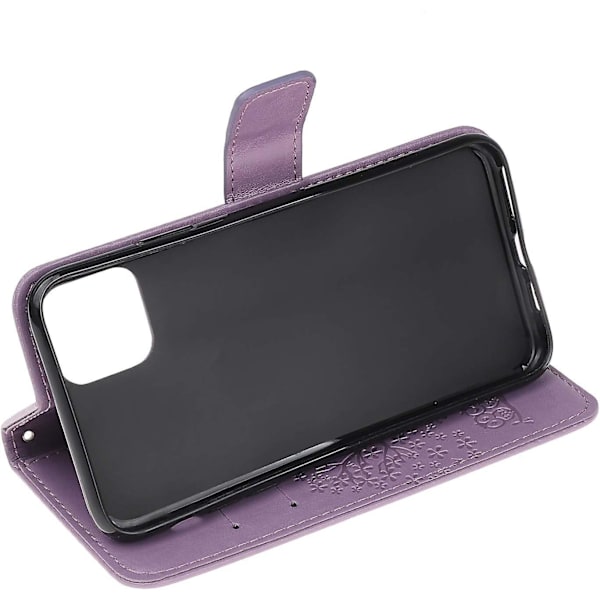 Iphone 11 Fodral, Flip Stötsäkert Pu Läder Präglad Owl Plånbok Magnetfodral För Iphone 11 Med Korthållare Tittställ, Ljuslila