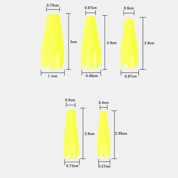 100 stykker kunstige akrylnegler for gjør-det-selv-negledesignsalong kvinner jenter Bright Yellow