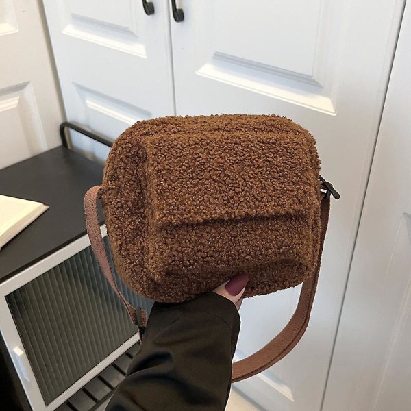 2022 Ny plys stof dame skulder crossbody taske lille mode lam uld fluffy pels vinter kvinde taske designer håndtasker Black