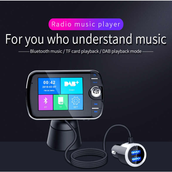 Den nye trådløse Bluetooth FM-sender med LCD-skærm