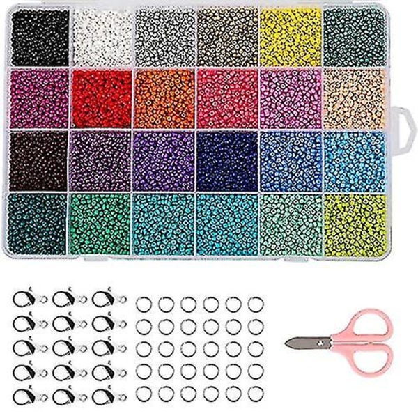 Craft Seed Beads, 14400 stk Glass Seed Beads Color Seed Beads Små perler med perletråder, saks og annet verktøy