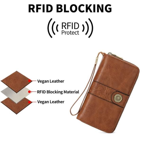 Herrplånbok, Anti-RFID, Vintage, Dubbel dragkedja, Med Handledsrem - Rosa
