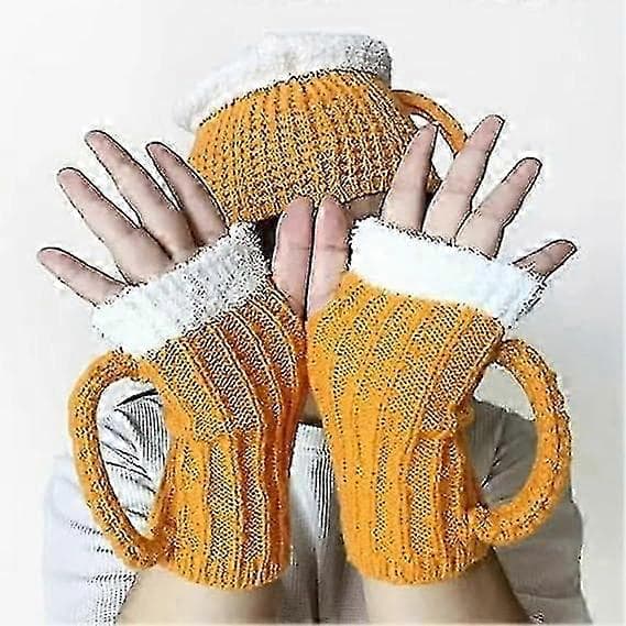 Sjov 3D Ølkrus Strikket Handske Gave Søde Håndlavede Strikkede Efterår Vinter Handsker Retro Hæklede Handsker, Ølkrusstrømper Sock