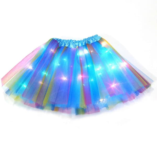 Lysende LED-nederdel til piger 2-12 år, elastisk 3-lags lys prinsesse LED-dansenederdel blue