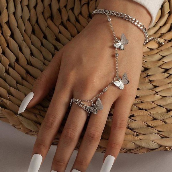 Armband Med Finger Ring Butterfly Hand Sele För Födelsedag Silver