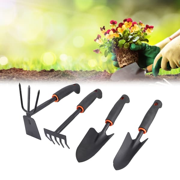 4-delars kraftigt trädgårdsspade- och krattsats, blomplanteringstillbehör